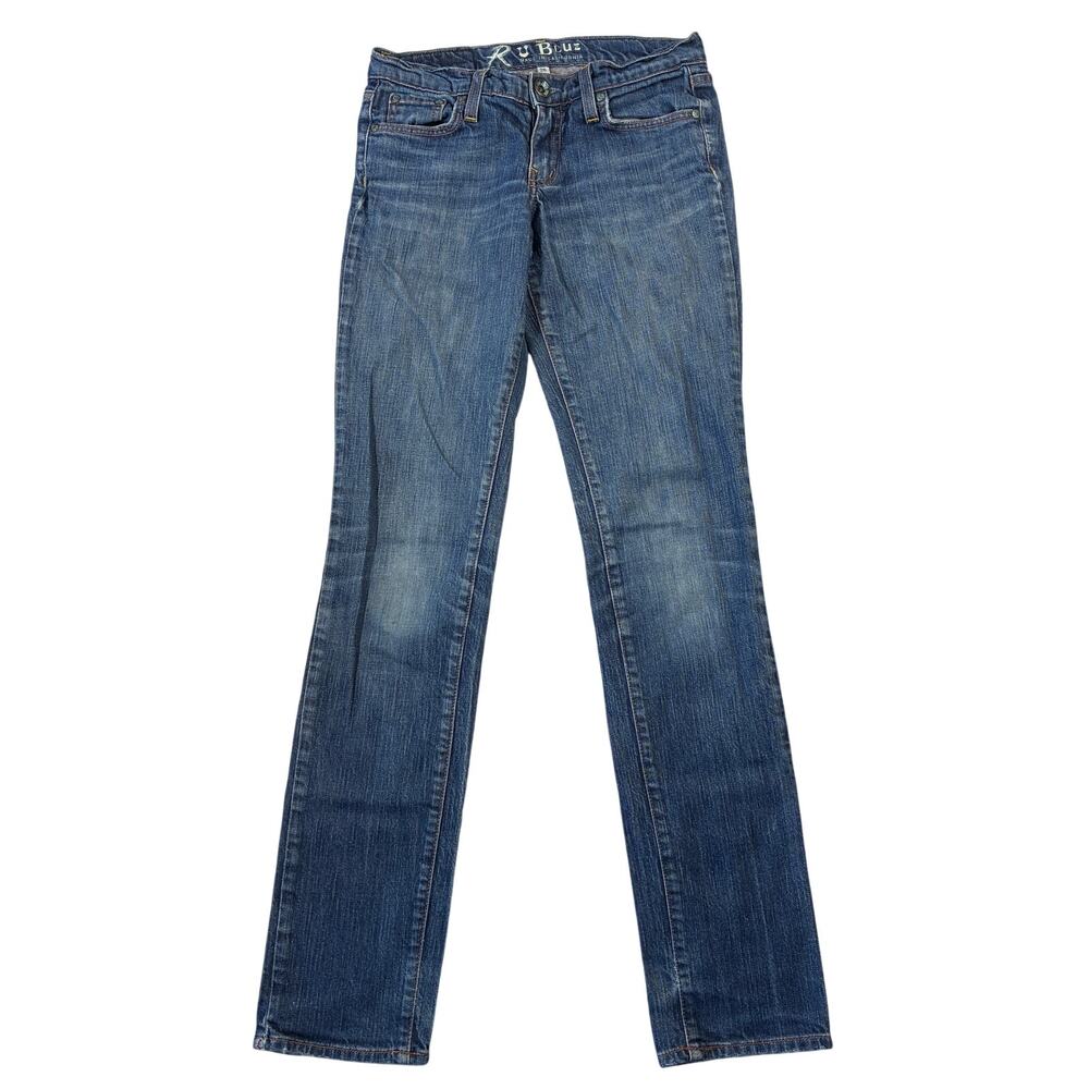 R U Blue Straight Leg Jeans Womens 25 Medium Wash Low Rise Denim Slim Fit Casual